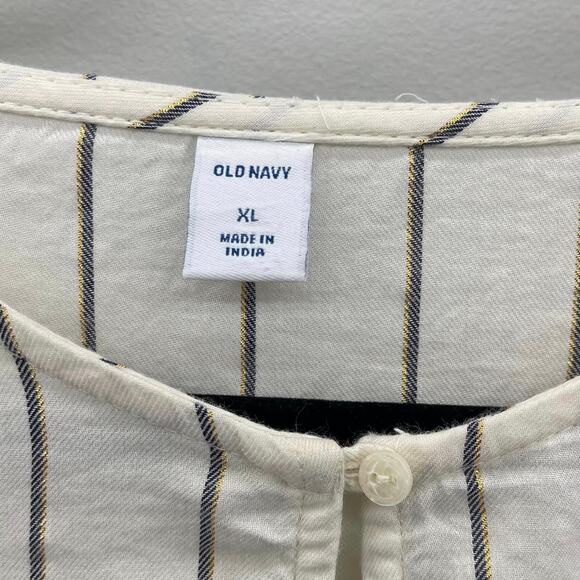 Old Navy Metallic-Stripe Smocked-Shoulder Top in Cream/Black/Gold - Picture 6 of 7